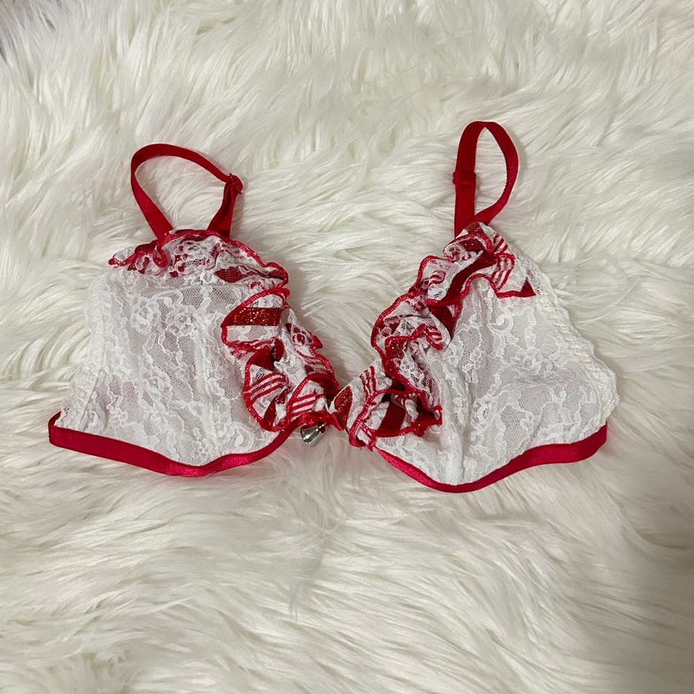 Victoria's Secret Red and White Lace Bralette